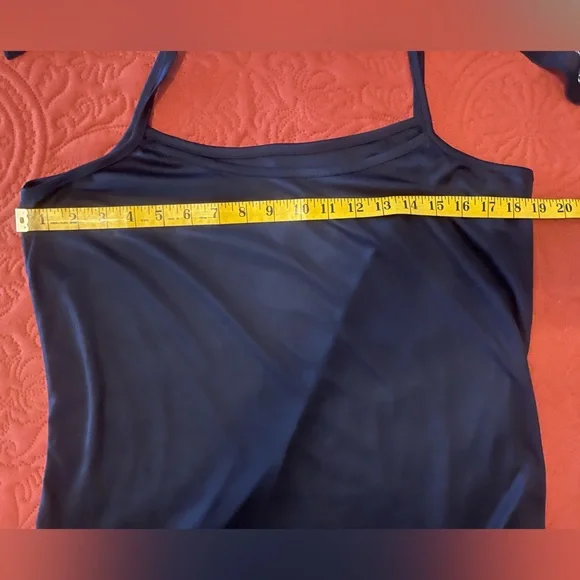 🛍️3 For $10🛍️ Dana Buchman Green Blue Sheer Scarf Top Navy Blue Camisole, L - Picture 8 of 11